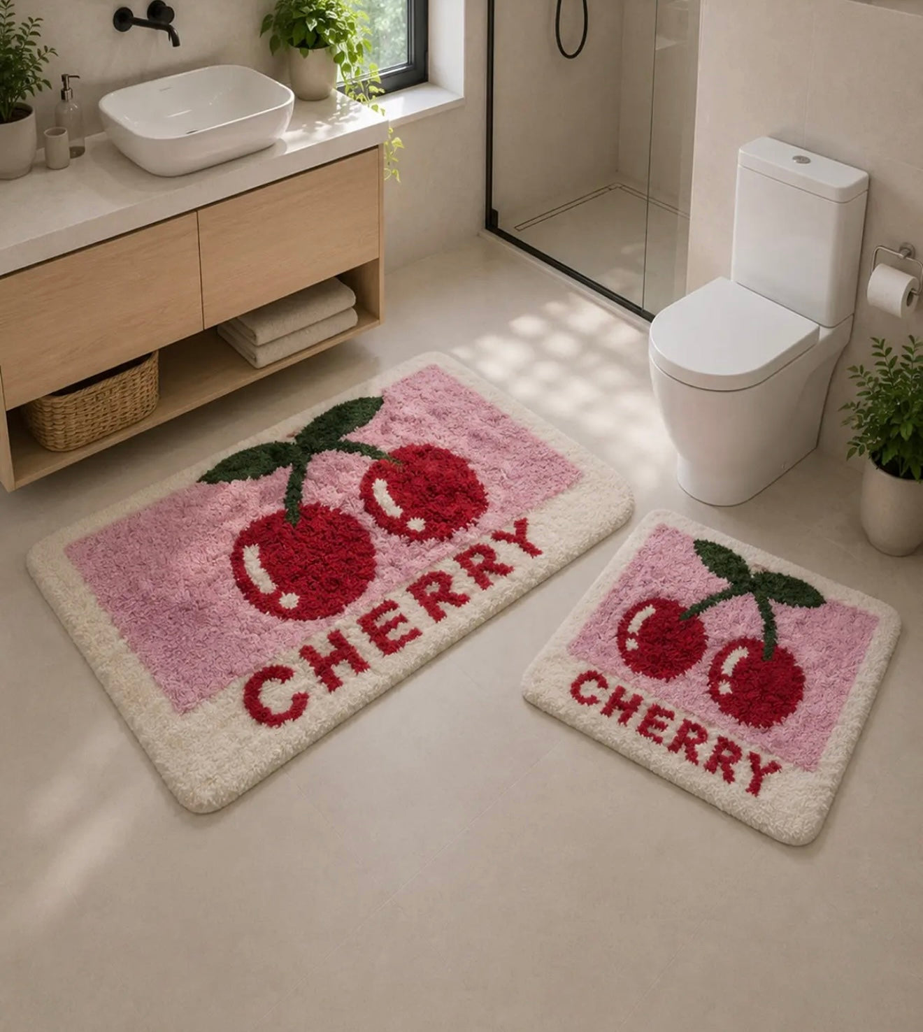 🍒 Cherry Bath Mat Set